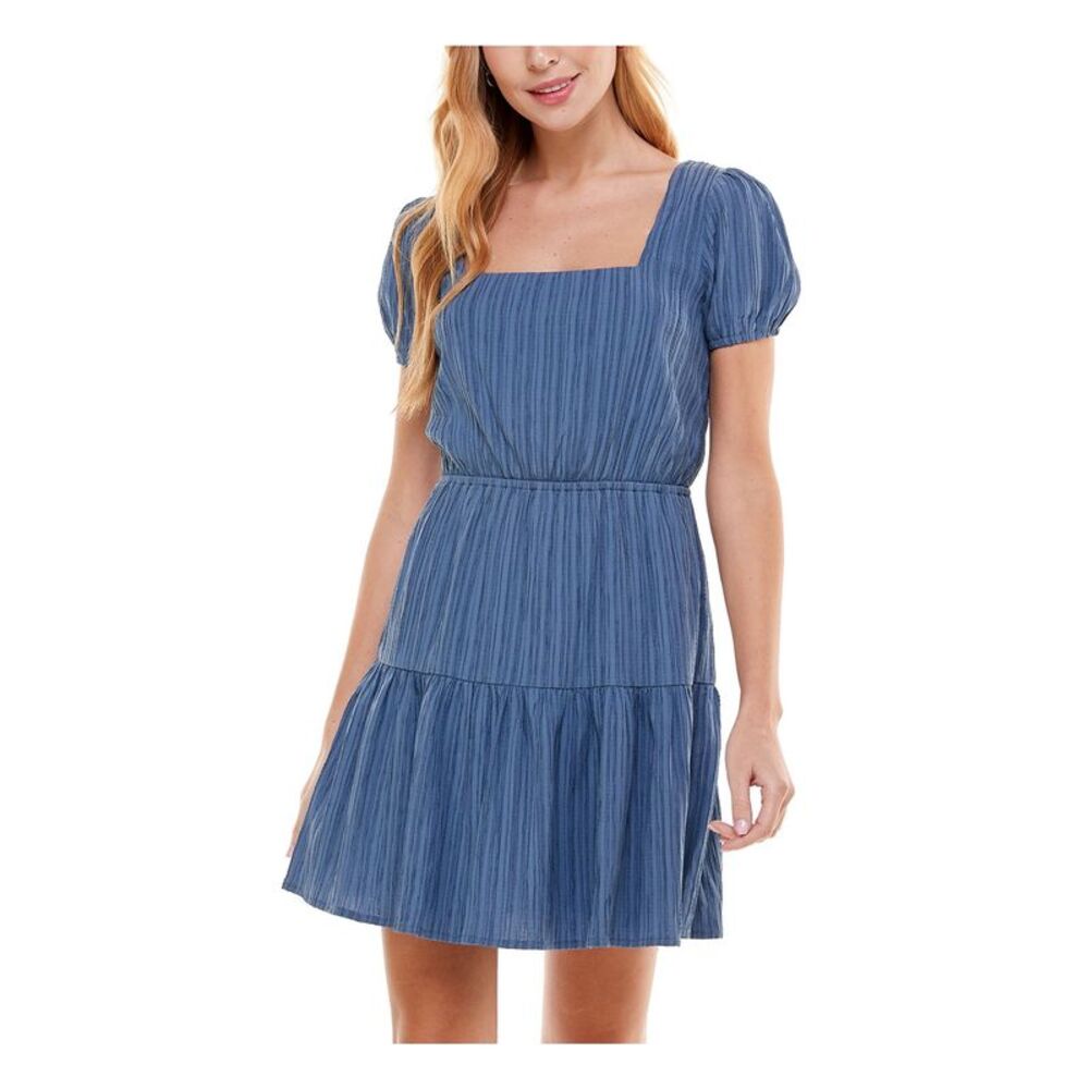 CITY STUDIO Womens Fit + Flare Short Dress Pouf Sleeve Party Open-back Tie Back